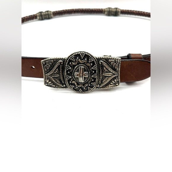 Vintage Chicos Belt Brown Genuine Leather Buckle Unique Southwest Braided Belt - Picture 2 of 14